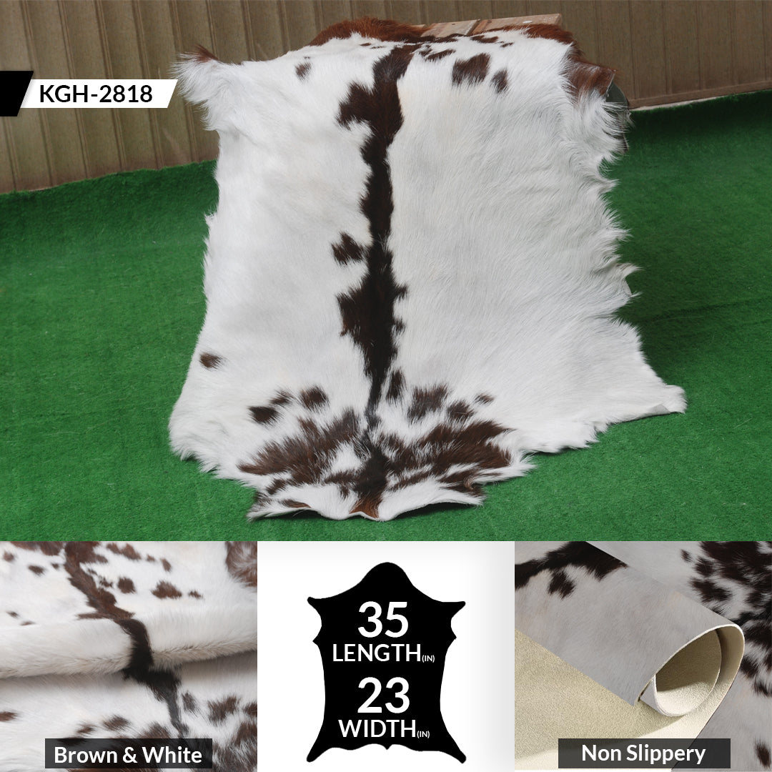 Luxurious Brown & White Goat Skin Rug - Soft, Durable, and Eco-Friendly - Handmade Pure Goat Skin Floor Rug - Non-Slip Suede Back
