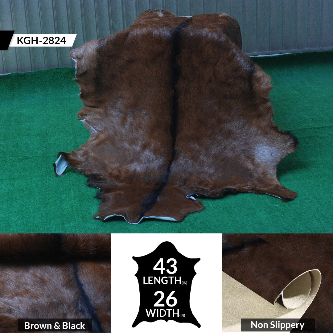 Dark Brown Rug - Soft, Durable, and Eco-Friendly - Handmade Pure Goat Skin Floor Rug - Non-Slip Suede Back