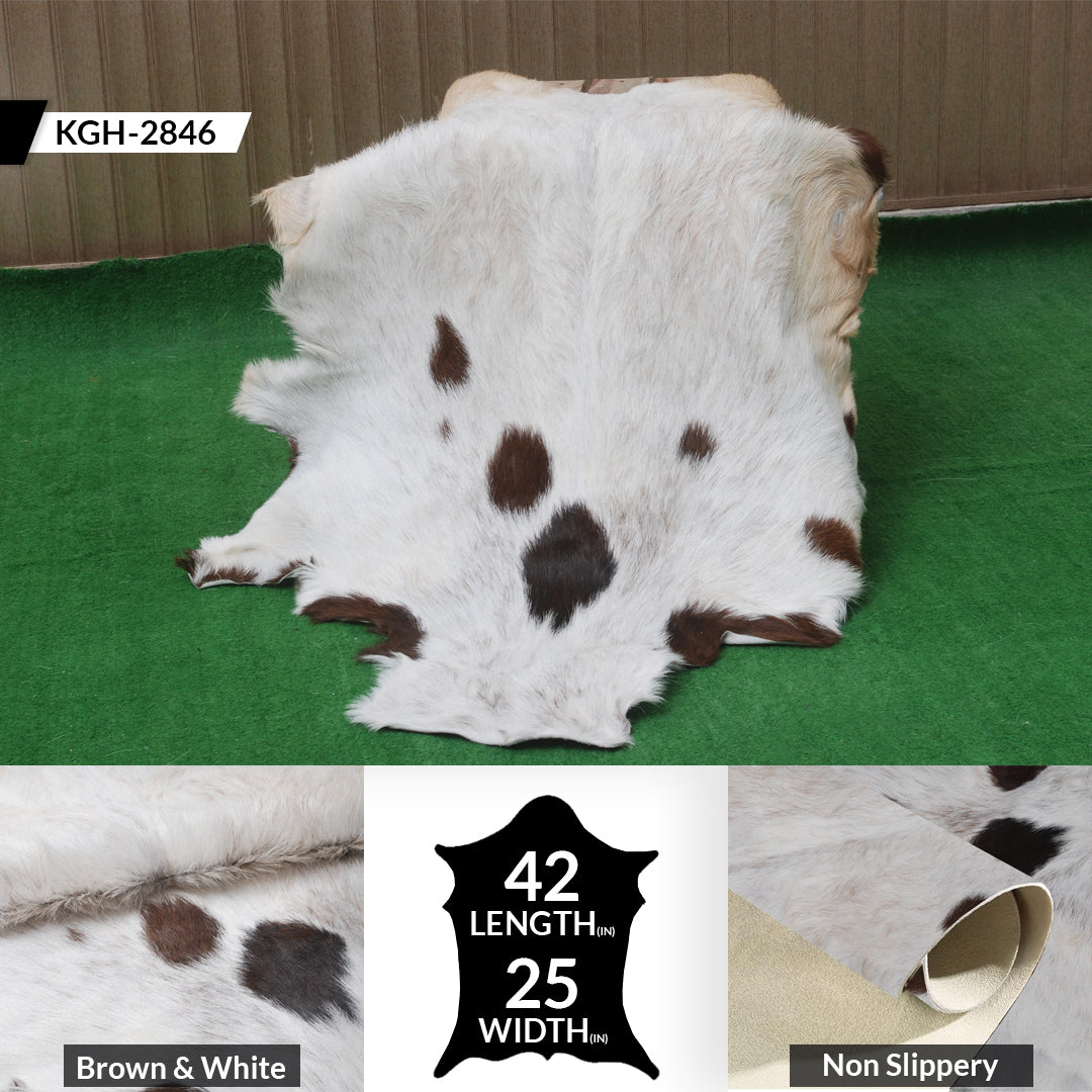Brown Rug - Soft, Durable, and Eco-Friendly - Handmade Pure Goat Skin Floor Rug - Non-Slip Suede Back