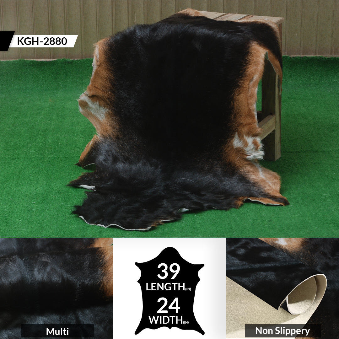 Black and Brown Handmade Goat Skin Rug – Rustic Charm for Your Home