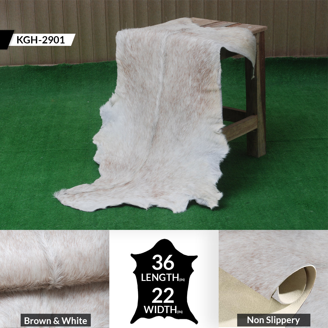 Brown and White Handmade Goat Skin Rug – Classic Elegance for Your Home