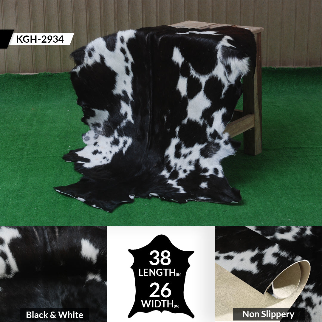 Black and White Handmade Goat Skin Rug – Rustic Charm for Your Home