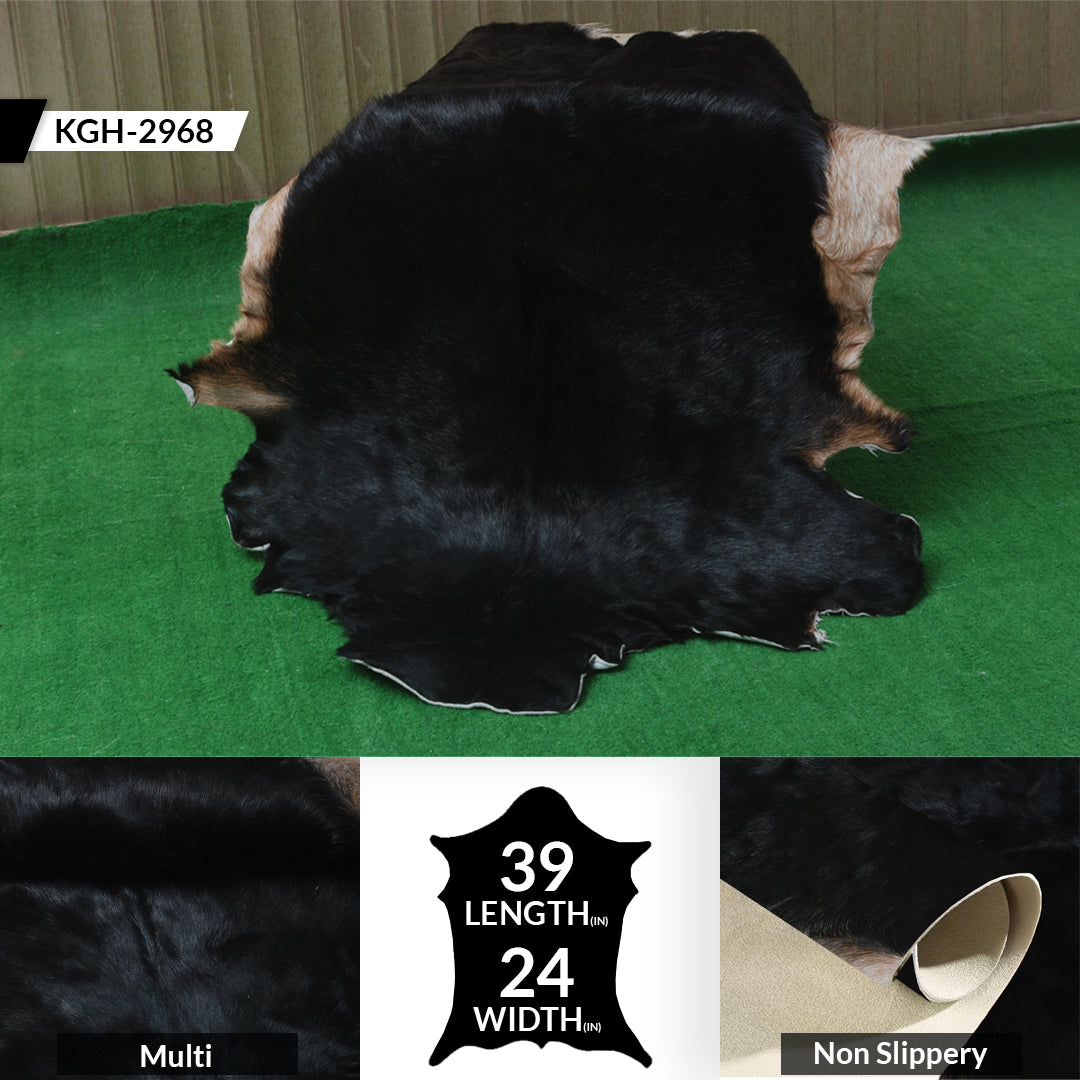 Black and Brown Handmade Goat Skin Rug – Rustic Charm for Your Home