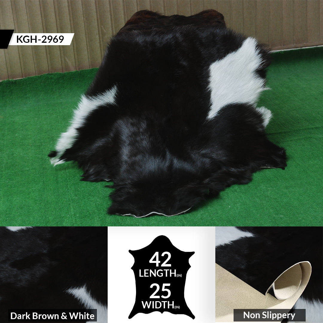 Black and White Handmade Goat Skin Rug – Rustic Charm for Your Home