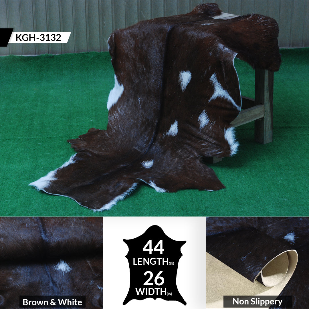 Rustic Dark Brown Goat Hide Rug - Genuine Leather for Timeless Home Styling