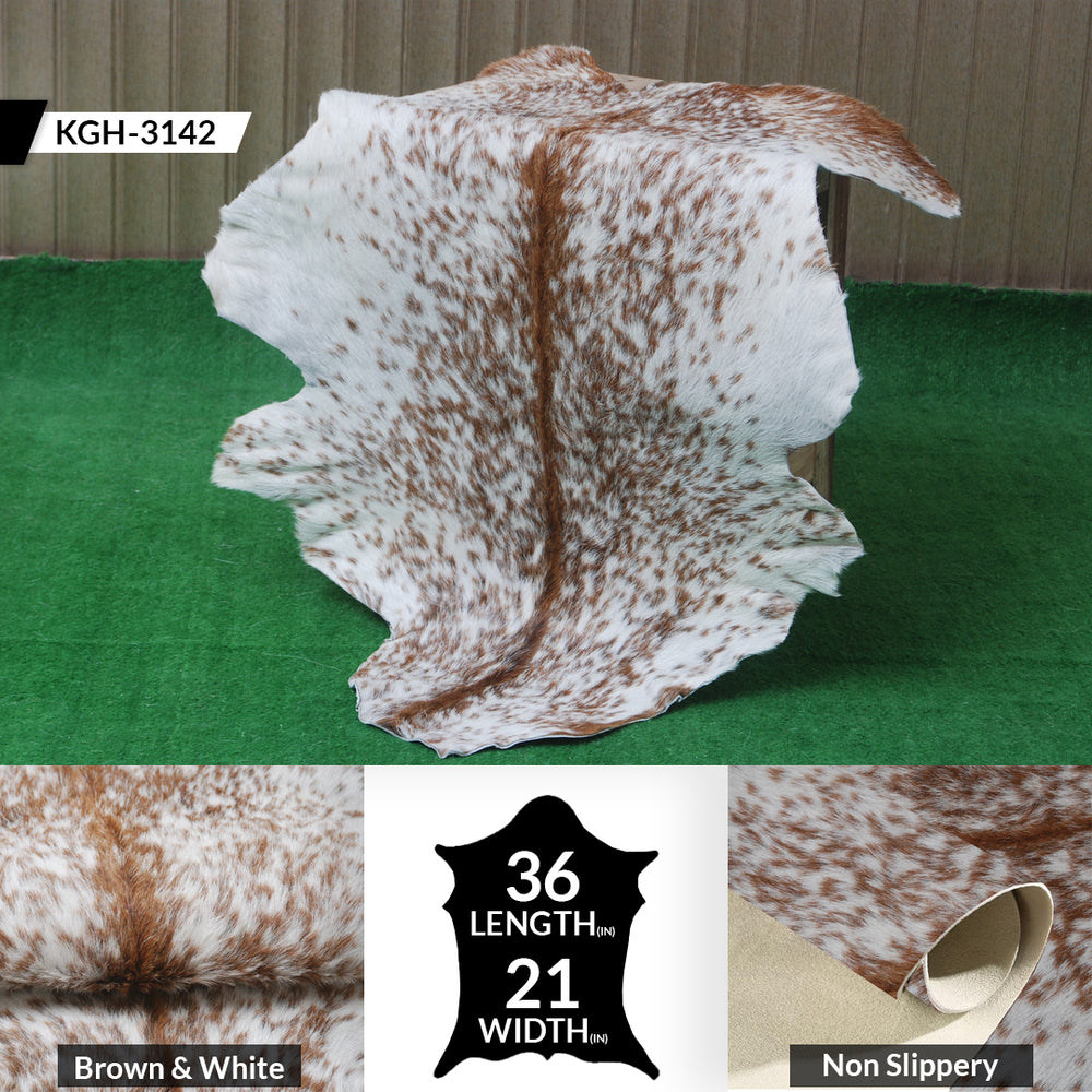Authentic Hair-On Goat Skin Rug - Brown and White Pattern for Stylish Interiors - Celestial Leather Limited