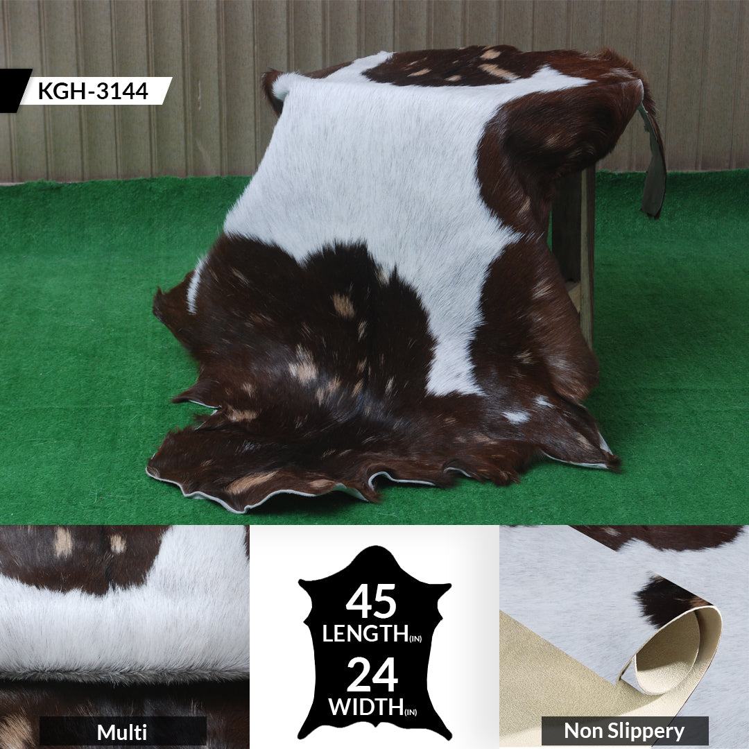 Decorative Brown and White Goat Hide Rug - Perfect for Floor or Wall Accents