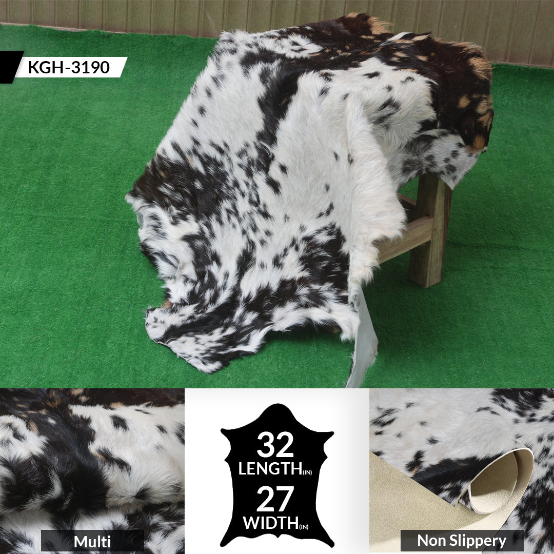 Decorative Black and White Goat Skin Rug - Genuine Leather for Sophisticated Spaces