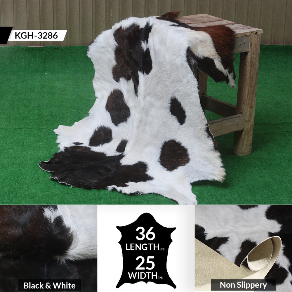 Rustic Black and White Goat Hide Rug - Perfect for Floor or Wall Décor - Celestial Leather Limited