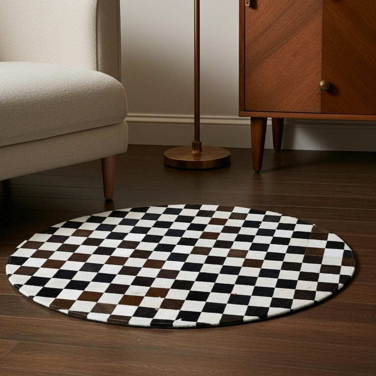 Artisan Round Hair-On Cowhide Checkerboard Rug (9 sq ft)