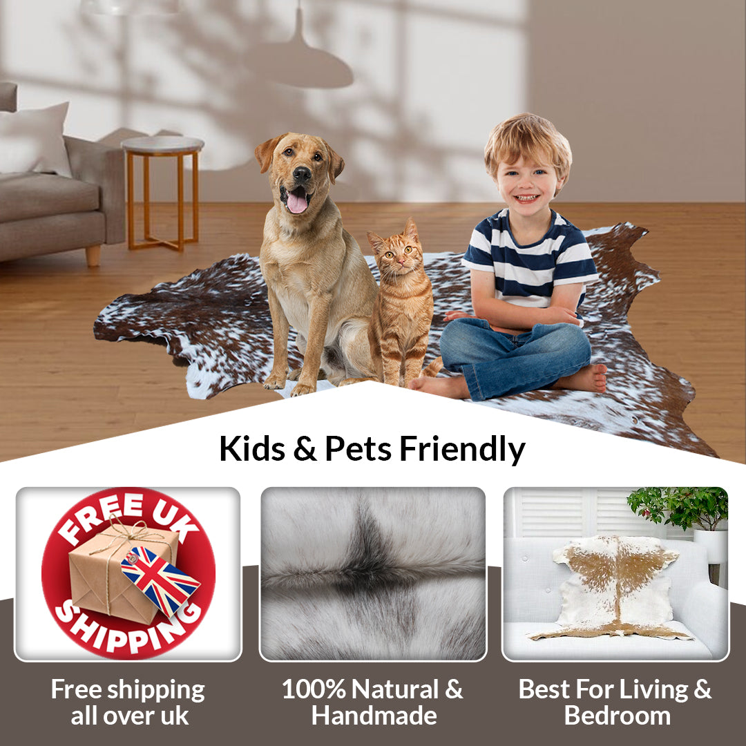 Luxurious Brown & Black Goat Hide Rug - Premium Hair-on Goat Skin - Eco-Friendly - Hypoallergenic - Handcrafted Elegance for Any Room - Celestial Leather Limited