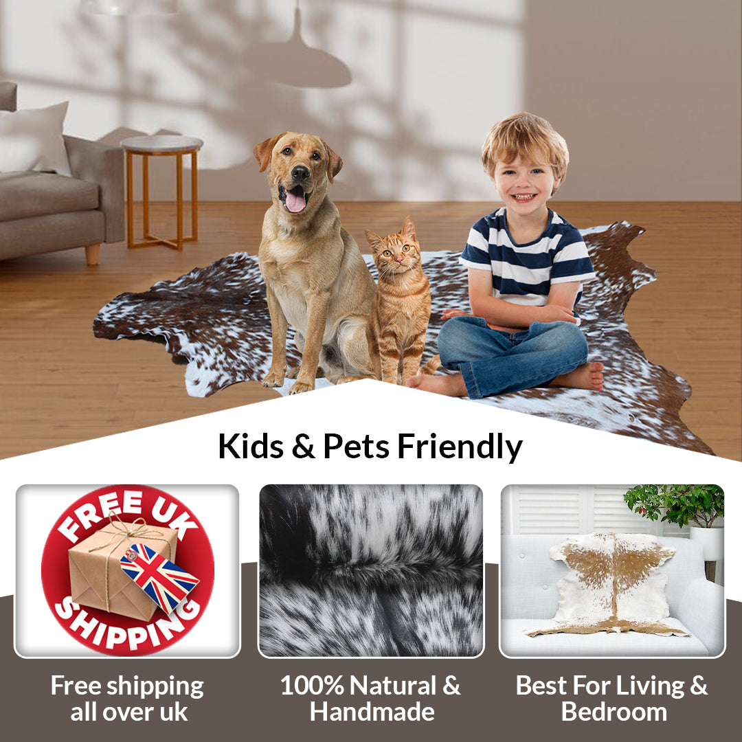 Striped Goat Skin Throw Rug - Genuine Black & White Animal Skin Goathide - Natural - Non-slippery Back - Hypoallergenic - Sustainable - Celestial Leather Limited