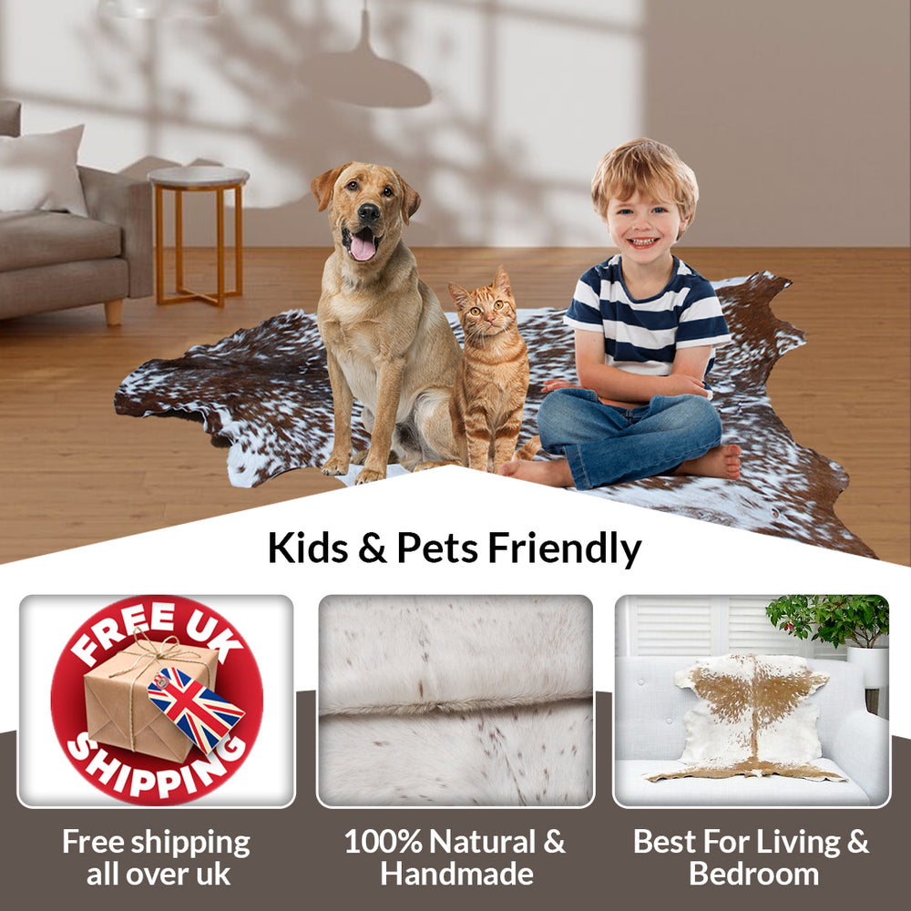 Premium Brown and White Goat Hide Rug - Natural, Handcrafted, Non-Slip Suede Back, Eco-Friendly & Sustainable - Hypoallergenic - Celestial Leather Limited