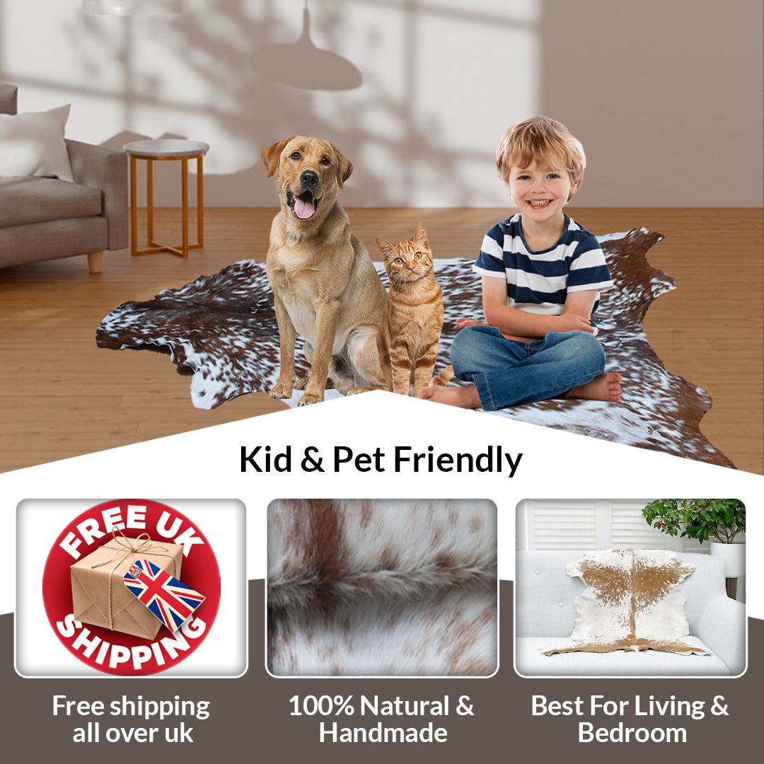 Premium Brown & White Goat Hide Rug - Luxury Hair-on Goatskin Rug, Sustainable - Eco-Friendly, Unique Patterns, Non-Slip Suede Back - Celestial Leather Limited