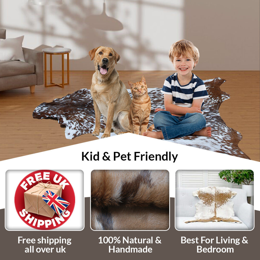 Luxurious Dark Brown & White Goat Skin Rug - Handmade Pure Goat Skin Floor Rugs for Stunning Natural Beauty & Eco-Friendly Charm - Celestial Leather Limited