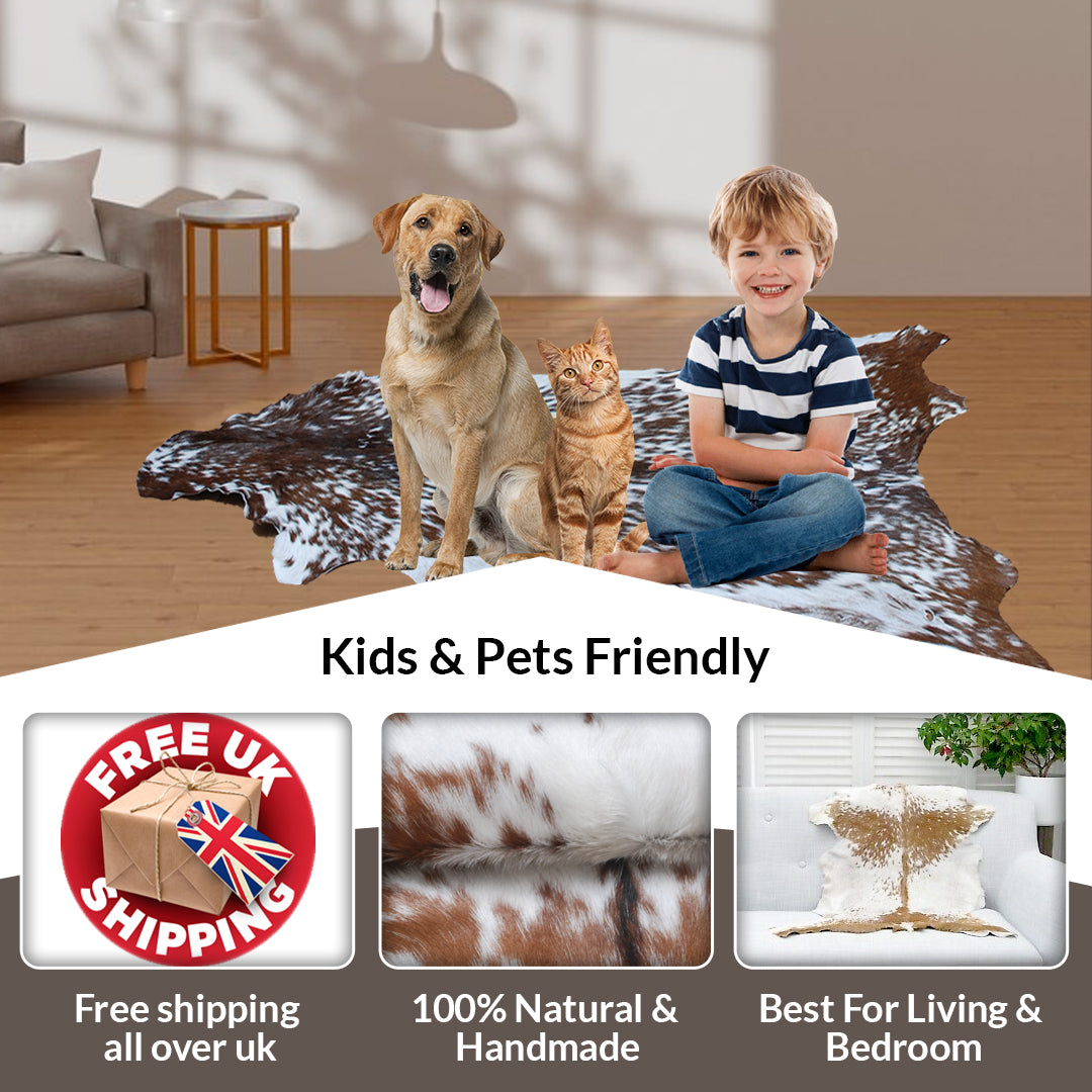 Natural Brown and White Goat Hide Rug - Luxurious Accent for Modern Homes