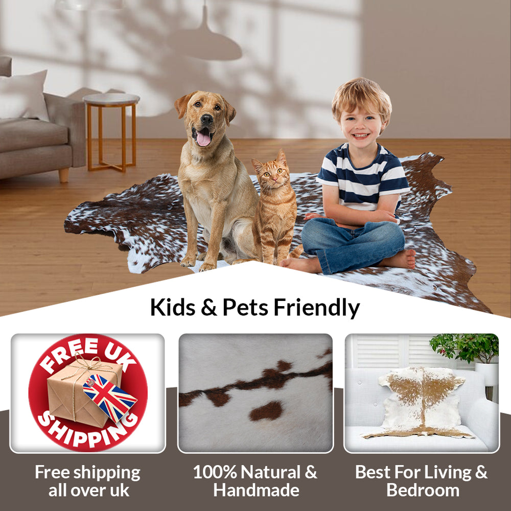 Luxurious Brown and White Goat Hide Rug - Premium Hair-On Goat Skin Rug for Home Décor - Celestial Leather Limited