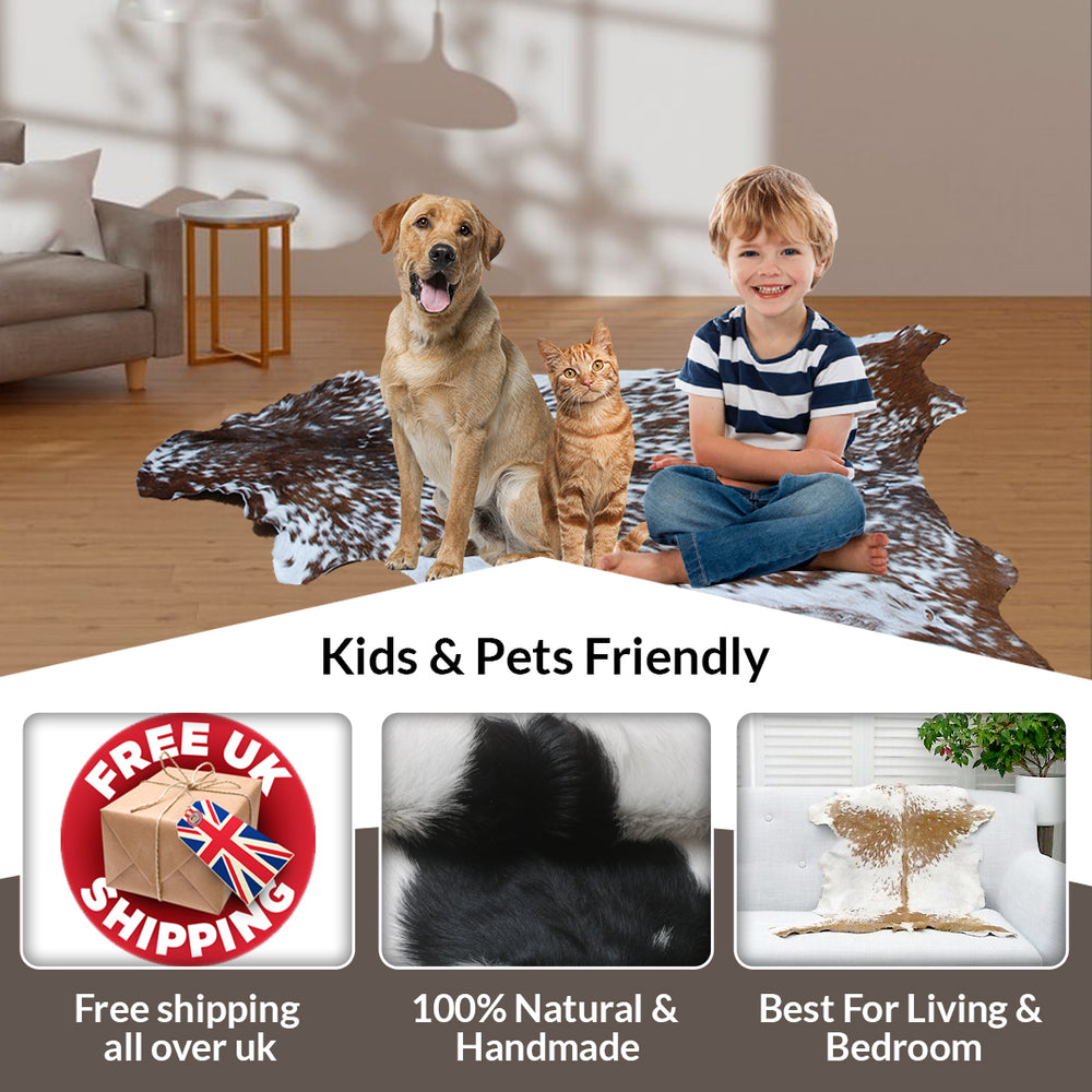 Luxurious Black and White Genuine Goat Skin Rug - Premium Hair-On Skin - Celestial Leather Limited