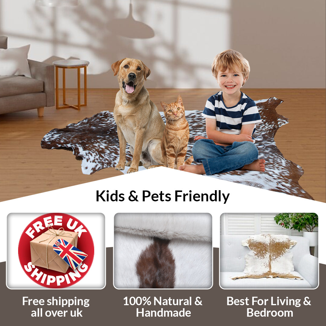 Premium Handcrafted Brown and White Goat Skin Rug - Luxury Hair-on Goatskin Rug for Elegant Spaces - Celestial Leather Limited