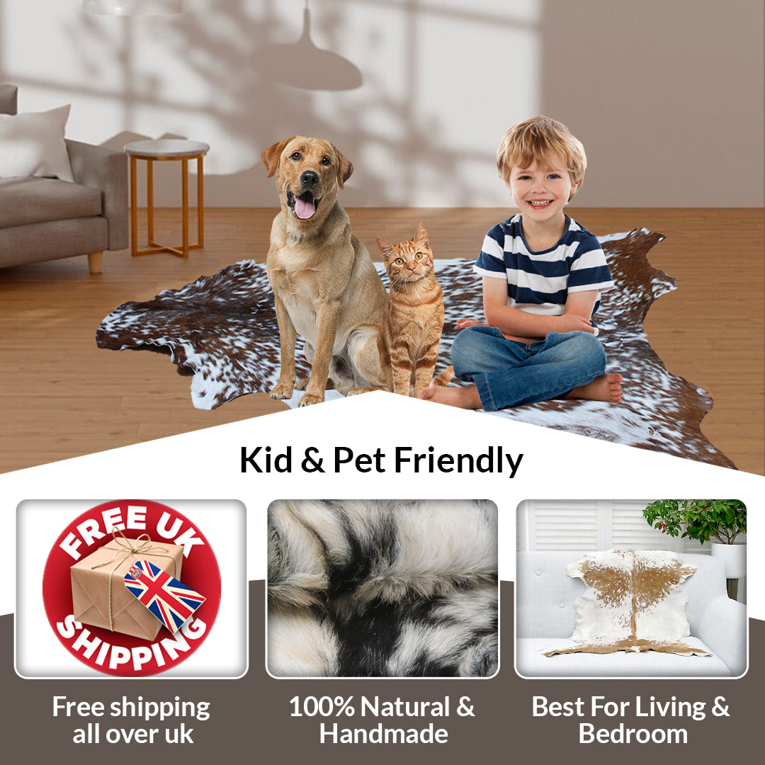 Black and Brown Handmade Goat Skin Rug – Rustic Charm for Your Home