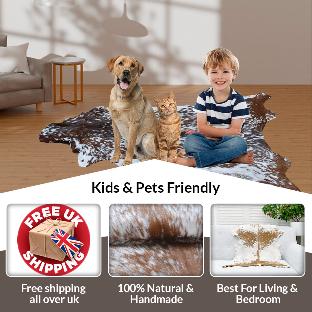 Handcrafted Brown and White Goat Skin Rug - Soft, Durable, and Elegant Décor