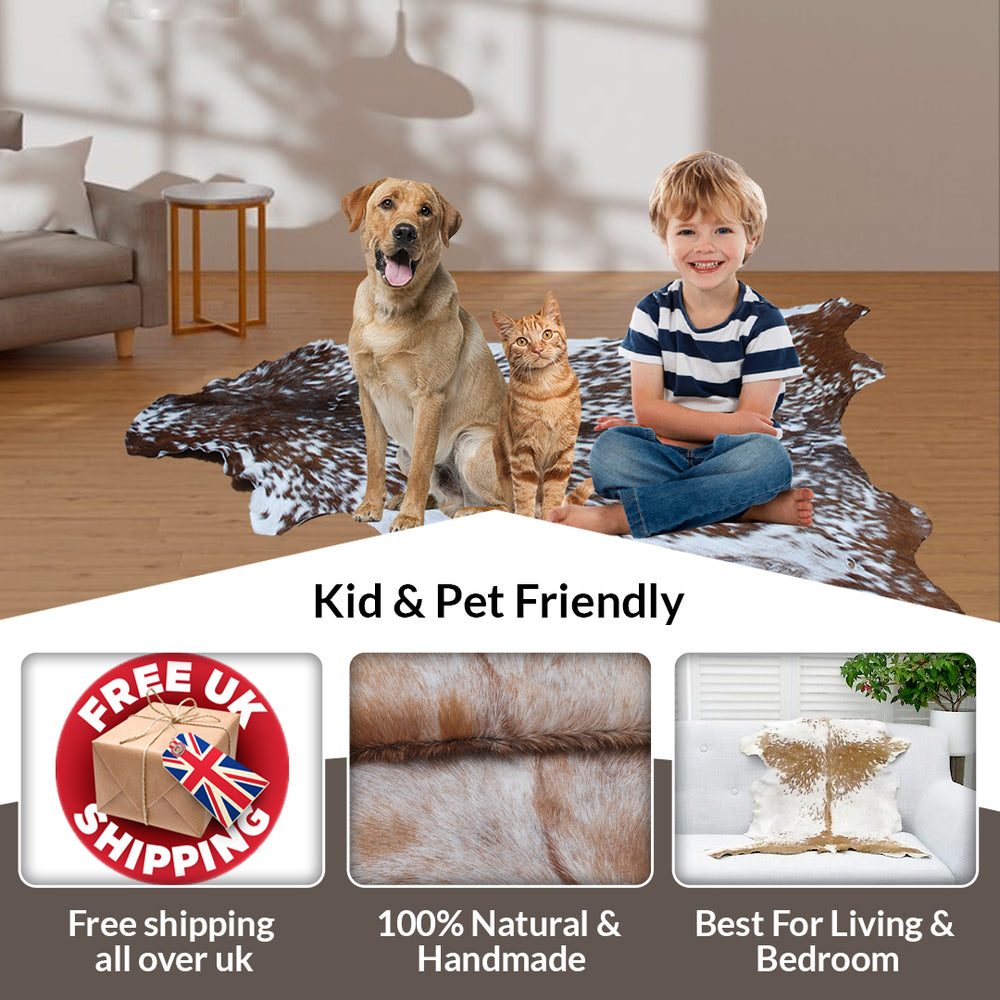 Authentic Hair-On Goat Skin Rug - Brown and White Pattern for Stylish Interiors - Celestial Leather Limited