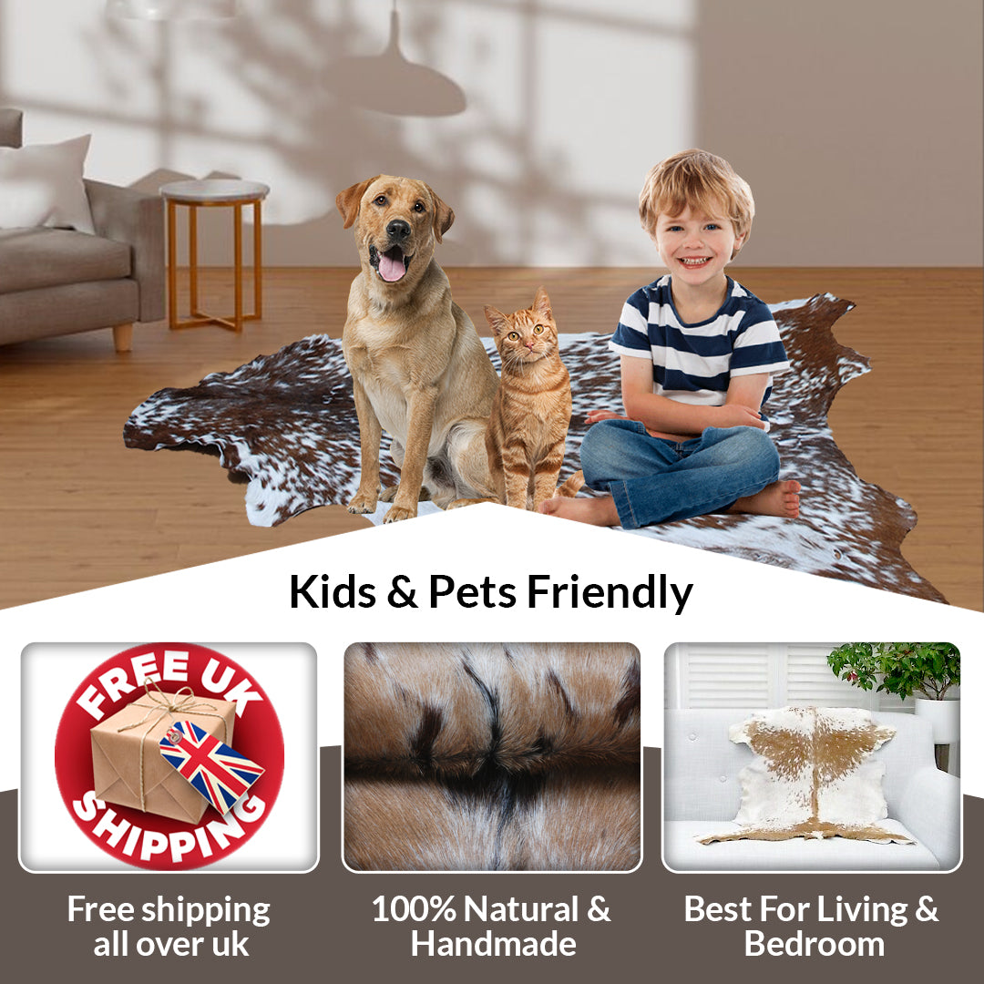Luxury Handmade Brown & White Goat Skin Rug - Soft, Durable & Eco-Friendly Artisan Floor Rug with Unique Colour Variations