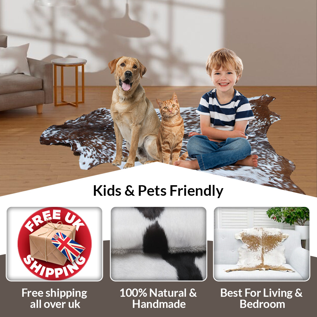Elegant Black and White Goat Hide Rug - Perfect Accent for Any Room
