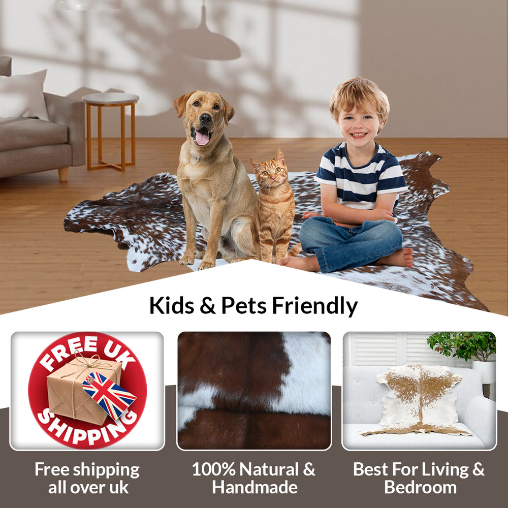 Luxury Brown & White Goat Hide Rug | Premium Hair-On Skin Rug for Home Decor - Celestial Leather Limited