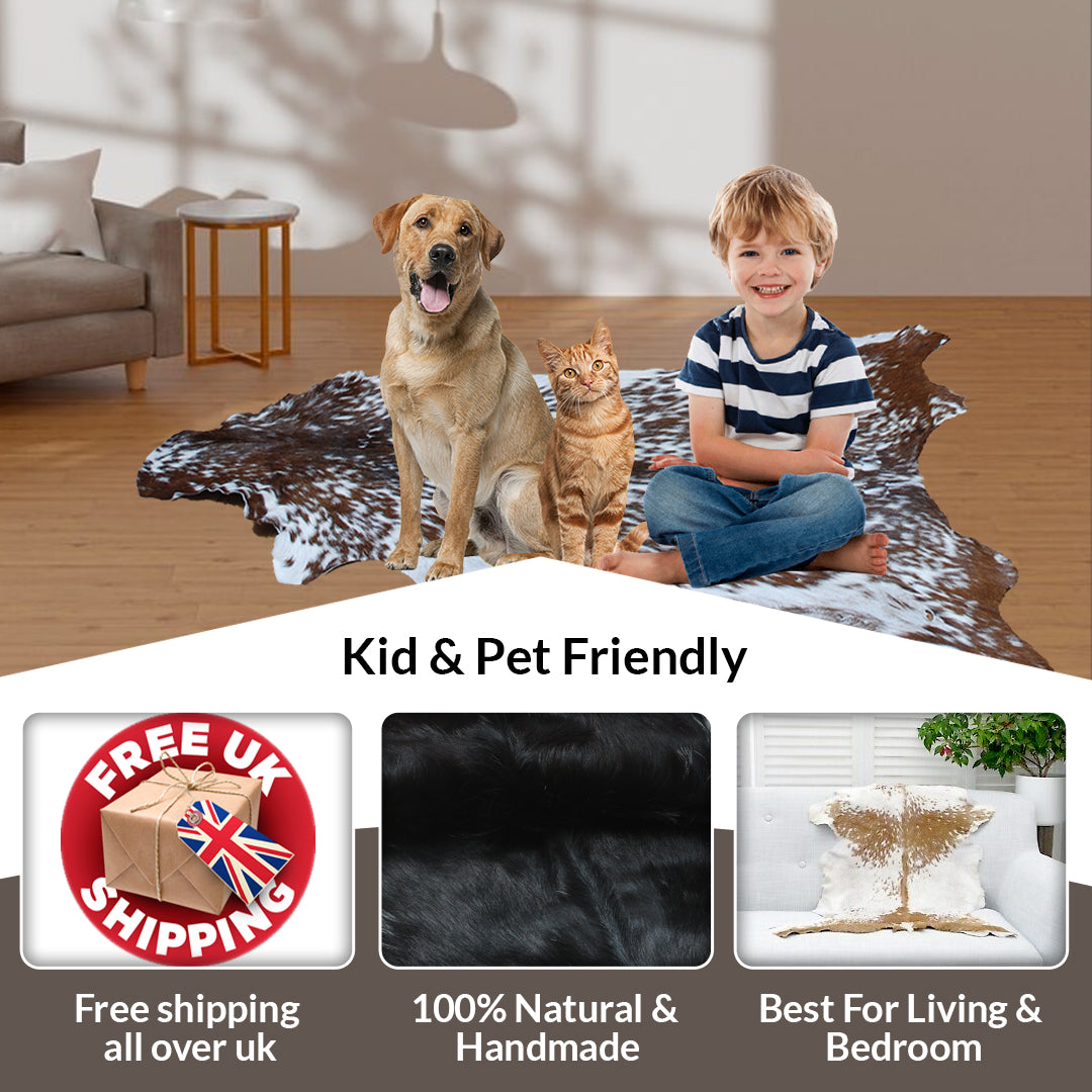 Luxury Black & White Natural Goatskin Rug - Modern Sophistication for Home Decor - Celestial Leather Limited