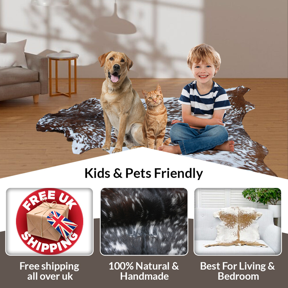 Luxury Handmade Dark Brown White Goat Skin Rug with Non-Slip Suede Backing - Eco-Friendly Natural Beauty for High-Traffic Areas - Celestial Leather Limited