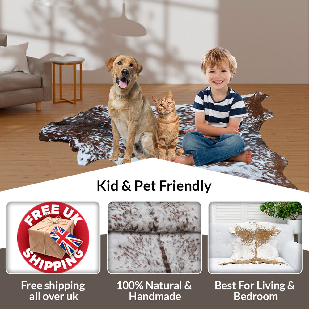 Luxurious Brown White Goat Skin Rug - Soft, Durable & Eco-Friendly - Perfect for Kids - Pets - Hypoallergenic - Non-Slip Suede Back - Celestial Leather Limited