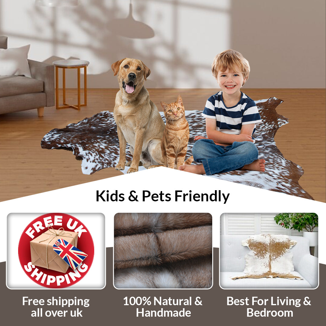 Luxurious Brown & White Goat Skin Rug - Handmade, Soft, Sustainable & Unique - Eco-Friendly Floor Rugs for Home Decor