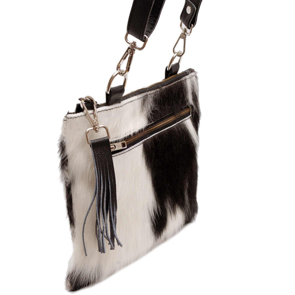 Elegant Vegan Leather Handbag with Adjustable Strap and Gold Hardware - Unique Cowhide Design - Perfect Gift for Her - Celestial Leather Limited