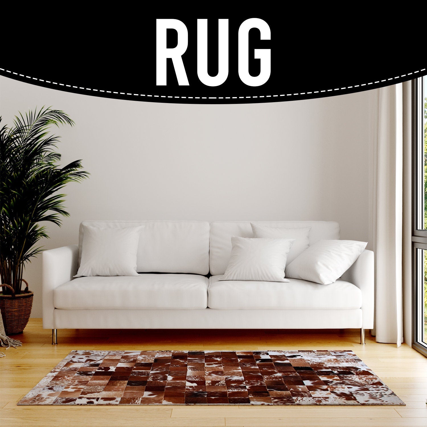 Luxurious Handmade Cowhide Patchwork Rug with Zig Zag Stitching - Unique & Practical Home Décor Accent with 100% Natural Cowhide Leather