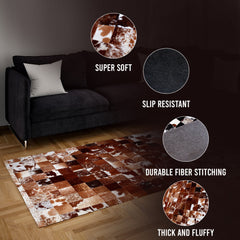Luxurious Handmade Cowhide Patchwork Rug with Zig Zag Stitching - Unique & Practical Home Décor Accent with 100% Natural Cowhide Leather