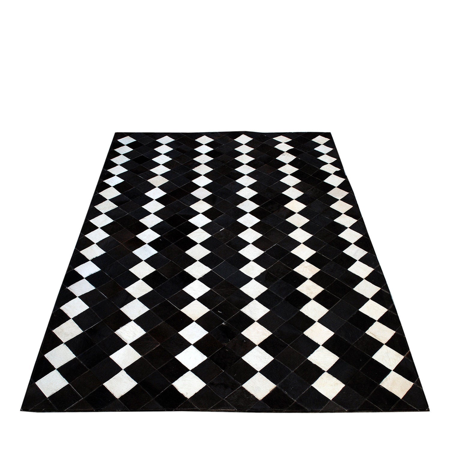 Luxurious Handmade Cowhide Patchwork Rug - Unique Natural Cow Skin Home Decor - Zig Zag Stitching - Genuine Leather Area Rug - Custom Sizes - Celestial Leather Limited