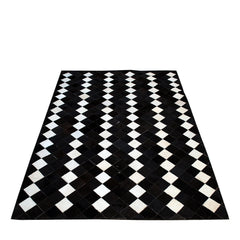 Luxurious Handmade Cowhide Patchwork Rug - Unique Natural Cow Skin Home Decor - Zig Zag Stitching - Genuine Leather Area Rug - Custom Sizes - Celestial Leather Limited