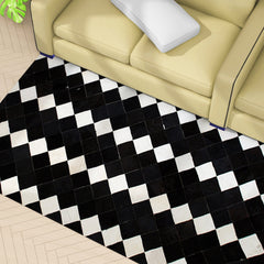 Luxurious Handmade Cowhide Patchwork Rug - Unique Natural Cow Skin Home Decor - Zig Zag Stitching - Genuine Leather Area Rug - Custom Sizes - Celestial Leather Limited