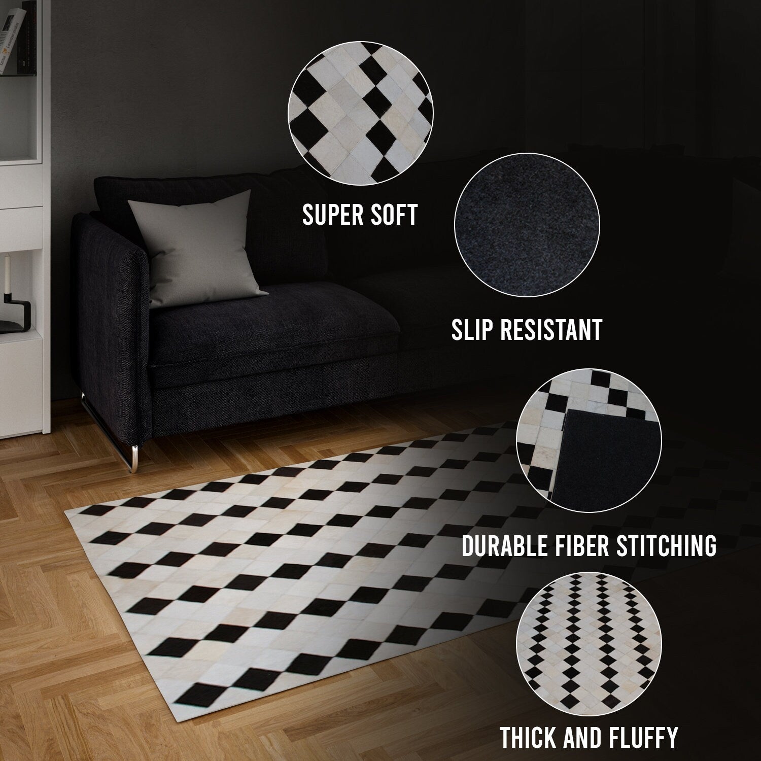 Luxurious Handmade Natural Cowhide Patchwork Rug - Unique Home Décor Accent for Any Room