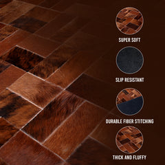 Handcrafted Cowhide Patchwork Rug with Zig Zag Stitching - Unique & Luxurious Home Decor Accent - Custom Sizes Available