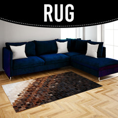 Luxurious Handmade Cowhide Patchwork Rug - Unique Natural Leather Home Decor Piece with Zig Zag Stitching & Lined Detail - Celestial Leather Limited