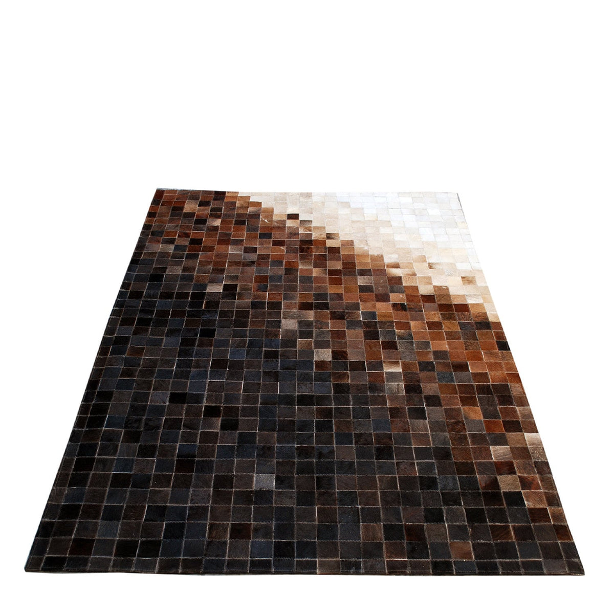 Luxurious Handmade Cowhide Patchwork Rug - Unique Natural Leather Home Decor Piece with Zig Zag Stitching & Lined Detail - Celestial Leather Limited
