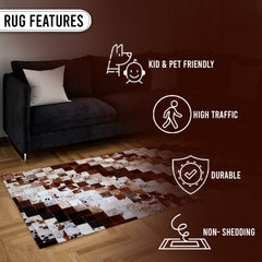 Luxurious Handmade Cowhide Patchwork Rug - Unique Home Décor Accent with Genuine Leather for Living Room or Bedroom - Custom Sizes - Celestial Leather Limited