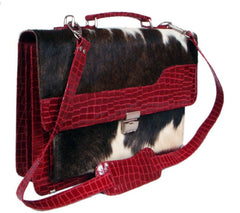 Stylish Red Crocodile Pattern Cowhide Laptop Bag with Matching Strap - Handcrafted Unique Design for Women in Multi-Colour - Button Closure - Celestial Leather Limited