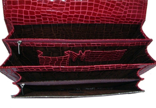 Stylish Red Crocodile Pattern Cowhide Laptop Bag with Matching Strap - Handcrafted Unique Design for Women in Multi-Colour - Button Closure - Celestial Leather Limited
