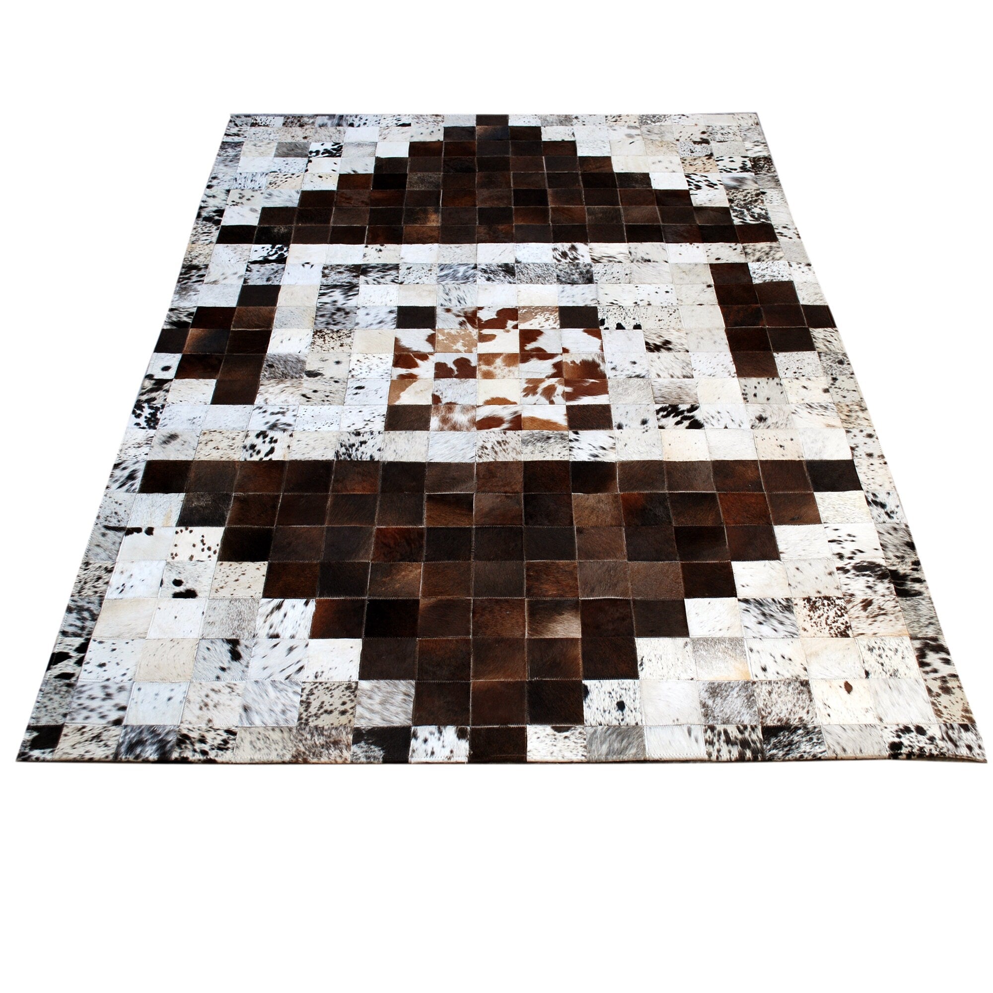 Luxurious Handmade Cowhide Patchwork Rug for Unique Home Decor - Functional & Stylish Genuine Leather Area Rug with Zig Zag Stitching - Celestial Leather Limited