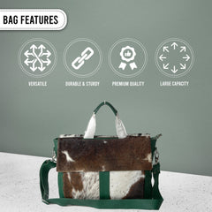 Stylish Brown And White Texture Laptop Bag With Soft Natural Fur Green Straps Business Briefcase DSC-0595 - Celestial Leather Limited