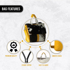 Stylish Natural Cowhide Leather Laptop Bag with Fur Accents & Yellow Straps - Eco-Friendly - Fashionable Business Briefcase for Ladies
