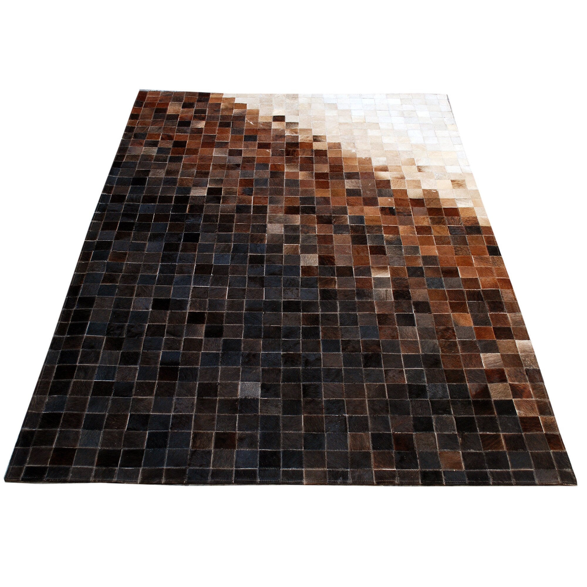 Luxurious Handmade Cowhide Patchwork Rug for Unique Home Decor - Functional & Stylish Genuine Leather Area Rug with Zig Zag Stitching - Celestial Leather Limited